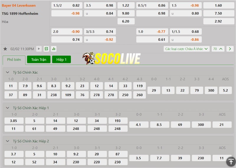 Soi kèo Leverkusen vs Hoffenheim 02/02/2025 – Tỷ lệ kèo