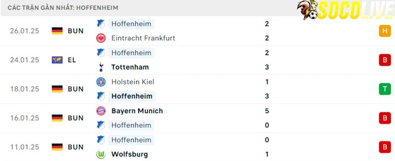 Phong độ gần đây Hoffenheim
