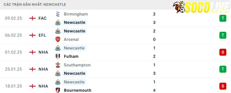 Phong độ gần đây Newcastle