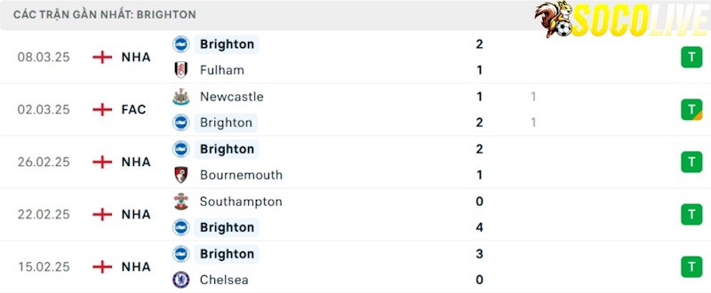 Phong độ gần đây Brighton